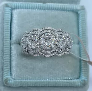 Multi Row Wedding Promise Ring 14K White Gold Over 2.2Ct Round Simulated Diamond - Picture 1 of 7
