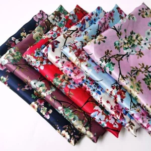 1Yard X1.48Meter Retro Floral Satin Fabric Silky Charmeuse Scarf Lining Material - Picture 1 of 12