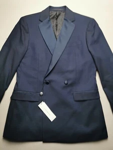 TOPMAN Men UK 38R Notch Collar Skinny Texture Tuxedo Jacket NEW Blue D. Breasted - Picture 1 of 16