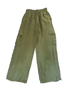 Scotch & Soda Linen Blend Pants Size M Tropical Green Wide Leg Cargo Pull On - Picture 1 of 12
