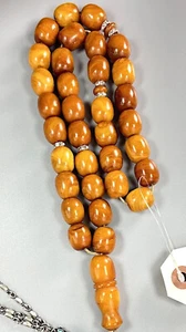 CERTIFIED VINTAGE PRESSED BALTIC AMBER PRAYER BEADS ROSARY 33 Beads 100 GR. - Bild 1 von 17