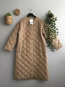 BNWT ZARA BEIGE FAUX LEATHER PUFFER JACKET SIZE M - Picture 1 of 5