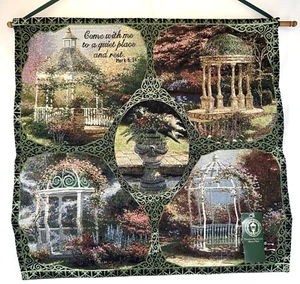 Thomas Kinkade ' Garden Gazebo ' Tapestry Wall Hanging 27”x27” - Picture 1 of 10