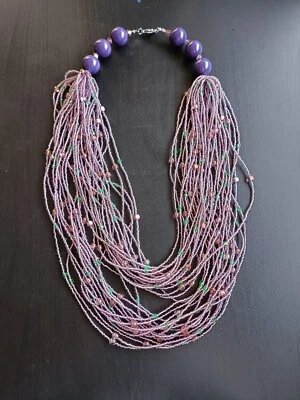 🟡🟠🔴 COLLANA DONNA IN PERLE DI VETRO E RESINA . MULTIFILI COLORATI. - Immagine 1 di 4