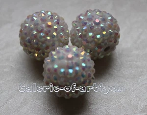 2-5 Shamballa Beads 20mm White Rhinestone Pearls Glitter Disco Ball Color Choice - Picture 1 of 13