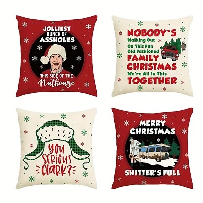 JUEGO DE 4 Fundas de Almohada Divertidas Navidad Griswold Vacaciones EDDIE CLARK 18X18 PULGADAS Foto 1 de 4