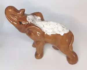 VTG Brown & White Glazed Ceramic Pottery Elephant Figurine Rare! - Picture 1 of 10