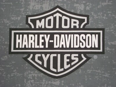 HARLEY DAVIDSON Fabric Motorcycle Logo Silver  Craft Sewing Quilting Panel - Image 1 of 2