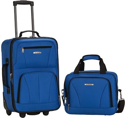 Rockland 2 Piece Expandable Softside Luggage Set 19" Carry On Tote Bag Blue - Image 1 of 4