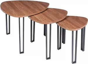 Set of Triangle Table Wood/Metal Coffee Living Room End Tea Nesting Tables Angle - Picture 1 of 9