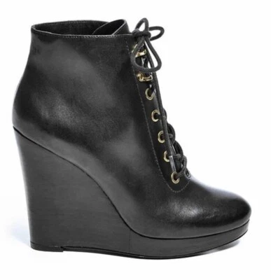 NUEVO ADIVINAR SILLÍN CUERO NEGRO CON CORDONES ZOEY CUÑA BOTINES BOTINES TALLA 5 Foto 1 de 3