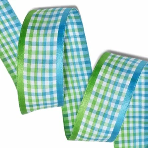 Blue Green White Jello Plaid Gingham Ribbon (5 yards x 1.5"W)....more available - Picture 1 of 1