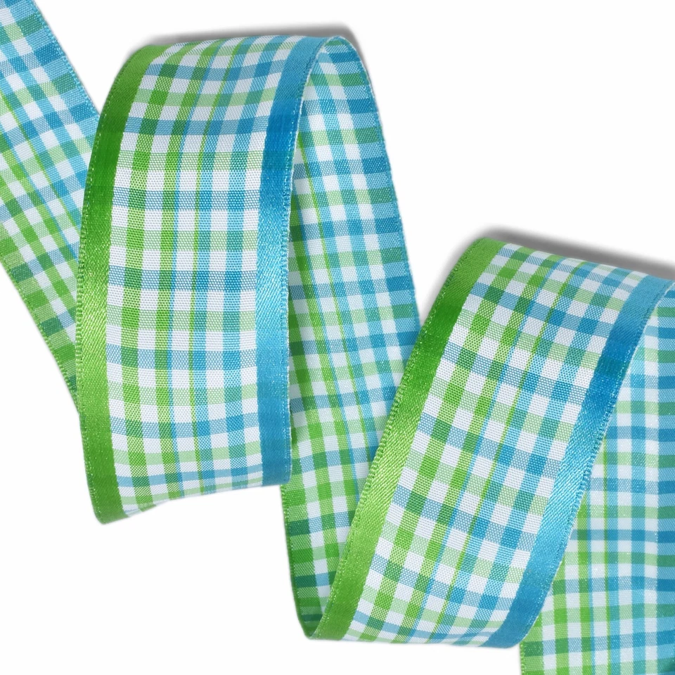 Cinta de guinga azul verde blanco gelatina a cuadros (5 yardas x 1,5" de ancho)... más disponible Foto 1 de 1