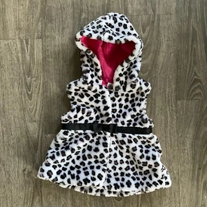 Faux Fur Hooded Leopard Print Pink Vest Jacket Toddler Girls Size 4T EUC - Picture 1 of 4