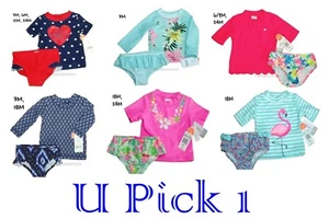 Rash Guard Swimsuit Rashguard Girls Swim Bathing Suit 2 Pc Shirt Bottoms Carters - Picture 1 of 19