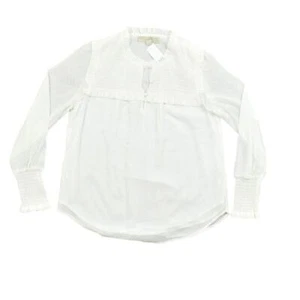 NEW Loft White Polyester Blouse XS Sheer Light V Neck Lace Loop Long Sleeve - Picture 1 of 9