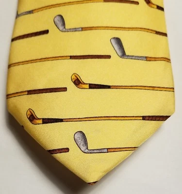 ALYNN VINTAGE AMARILLO MARRÓN ORO GRIS "MADERAS E HIERROS" 100% SEDA ROPA CUELLO EE. UU.  Foto 1 de 4