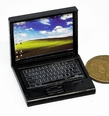 Dolls House Black Laptop Folding Computer Office 1:12 Scale Miniature 57 tumdee - Image 1 of 4