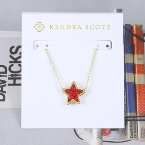 NWT Kendra Scott Jae Star Red Drusy Necklace Gold Tone - Picture 1 of 6