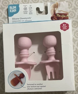 Bumkins Baby Utensils Set, Chewtensils Silicone Spoons for Dipping pink - Picture 1 of 2