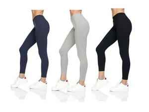 Womens Soft Stretch Cotton High Waisted Leggings Long Workout Yoga Pant Fitness - Picture 1 of 4