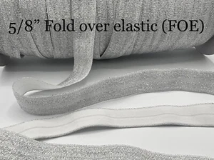 Silver Glitter 5/8" Fold Over Elastic FOE Ribbon 5 yards - Picture 1 of 3