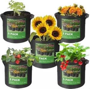 5 Pcs Plant Grow Bags Thickened Nonwoven Fabric Pot Nursery Soil Bag 1-20 Gallon - Picture 1 of 26