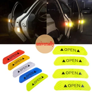 4pcs Yellow Neon Green Car Door Open Sticker Reflective Warning Decal Decor - Picture 1 of 6