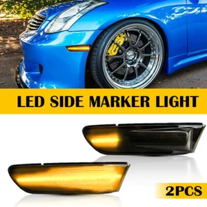 For 03-07 Infiniti G35 Coupe LED Front Bumper Side Marker Light Smoke FLOW Amber - Picture 1 of 12
