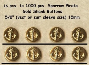 8 a 1000 piezas. Chaleco de metal 5/8" botones gorrión pirata dorado - disfraces teatro - Imagen 1 de 1