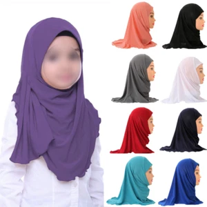 Girls Kids Polyester Hijabs Scarves Shawl Head Wrap Plain Muffler Turban Muslim - Picture 1 of 24