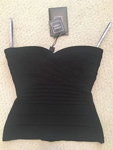 HERVE LEGER BLACK STRAPLESS SIGNATURE BANDAGE TOP: Sz XXS, MSRP $750, Auth, NWT - Picture 1 of 12