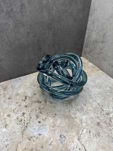 Glass Knot Sculpture Deep Blue Green 6” Art Glass Abstract Hand-Blown Decor - Picture 1 of 7