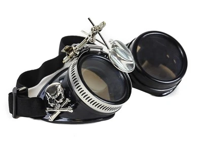 Steampunk Victorian Skull Cross Welding Black Goggles Scissors Lens Cosplay  - Image 1 of 2