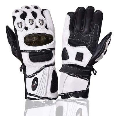 Guantes de Cuero Moto Carreras Nudillos de Carbono Blanco Invierno - Imagen 1 de 3
