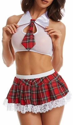 Conjunto Travieso de Niña Escolar Lencería Sexy para Mujer Prendas para el torso Mini Falda Corbata Panty Conjunto Foto 1 de 4