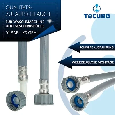 tecuro Zulaufschlauch für Waschmaschine Geschirrspüler, 10 bar, Kunststoff grau - Bild 1 von 4