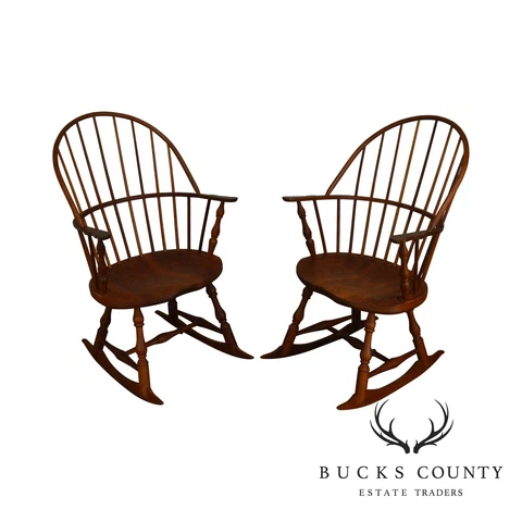 Martins Chair Shop Inc Bench Made Solid Cherry Sackback Pair Windsor Rockers (E) Cover