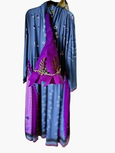 Woodland Witch Cloak Hooded Festival Coat Floral Felt Hat Purple Blue Costume 3X - Picture 1 of 19