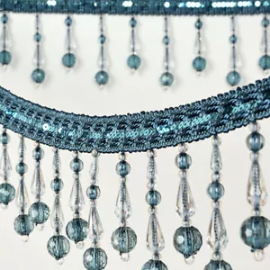 1M Crystal Beaded Tassel Lace Trim Fringe Upholstery Curtain Lampshade Trimming - Picture 1 of 20