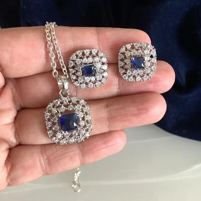 Salvanity Imitation Diamond Little Square Pendant and Tops set - Image 1 of 4