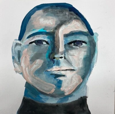 Arte de pared forastero azul coleccionable retrato original hombre budista Foto 1 de 4