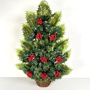Albero di Natale Bacche di Agrifoglio in Plastica da Appendere a Parete Piatto Vintage Alto 16" - Foto 1 di 7