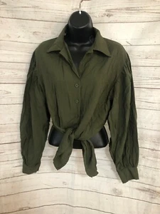 Favlux Fashion Women’s Shirt Tie Front Crop Top Long Sleeve Green Size S - Picture 1 of 6