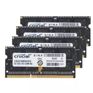 Crucial 4x 8GB 2Rx8 PC3L-12800S SODIMM RAM Laptop Memory Intel DDR3L 1600Mhz - Picture 1 of 5