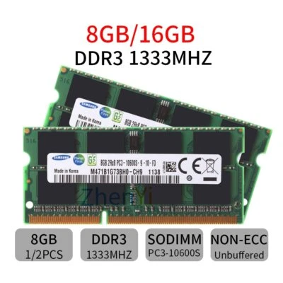 Samsung 16GB 8GB 4GB DDR3 1333MHz PC3-10600S 204Pin SODIMM Memoria SDRAM LOT SP - Imagen 1 de 4