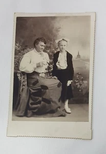 Cabinet Card Photo Portrait Woman with Young Girl Mother or Grandmother die cut - Picture 1 of 2