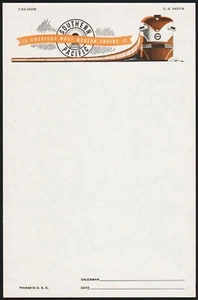 Vintage note sheet SOUTHERN PACIFIC railroad train pictured new old stock n-mint - Picture 1 of 2