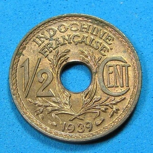 French Indo China 1/2 Cent Bronze Coin 1939 high grade Red & Brown, Combined S/H - Picture 1 of 2