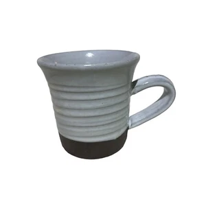 Crate and Barrel Coffee Cup 8 oz Mug White Stoneware Brown Dip Bottom signed - Picture 1 of 8